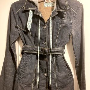 Free People Belted Denim Jacket with removable Hoodie